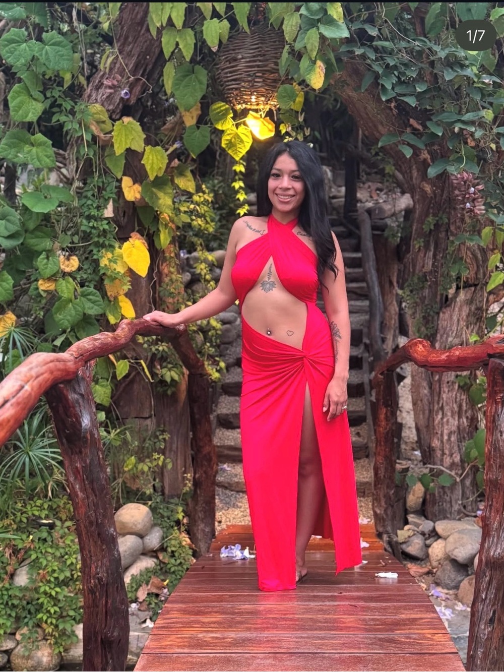Women’s Red Cutout Halter Dress